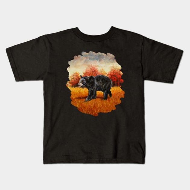 Black Bear in Autumn Woods Kids T-Shirt by csforest